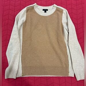 J.Crew tan and camel sweater with gold zippers. Size medium.